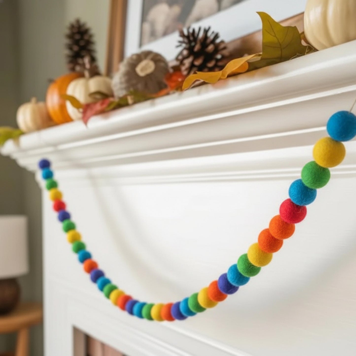 Rainbow Felt Ball Garland