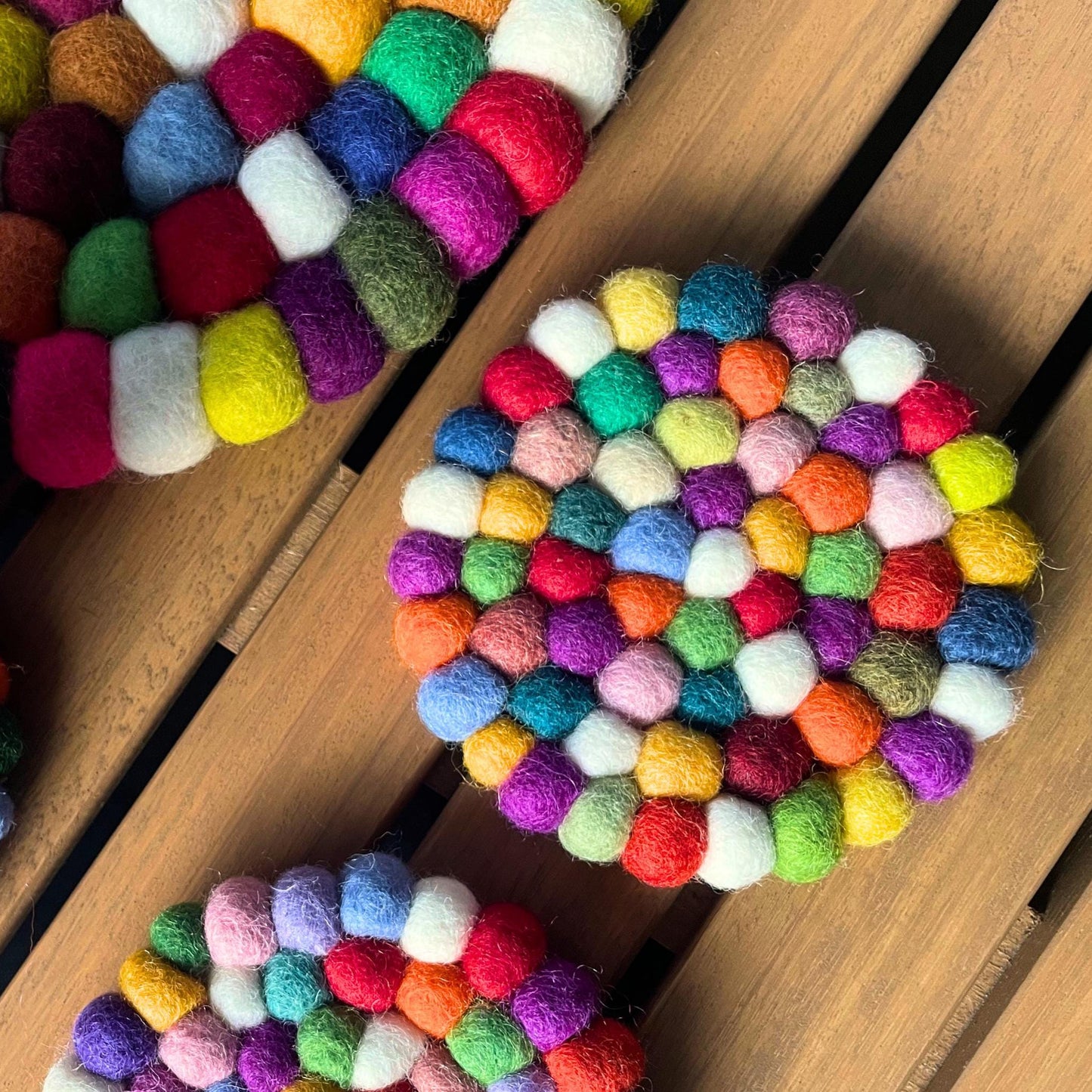 Felt ball coasters rainbow