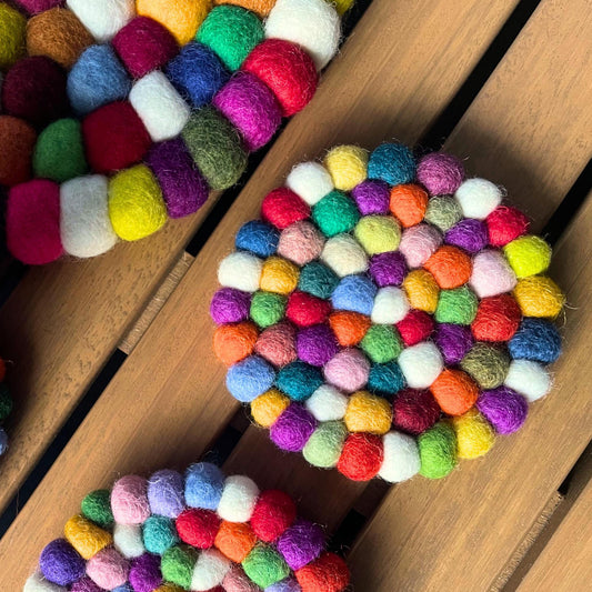 Felt ball coasters rainbow