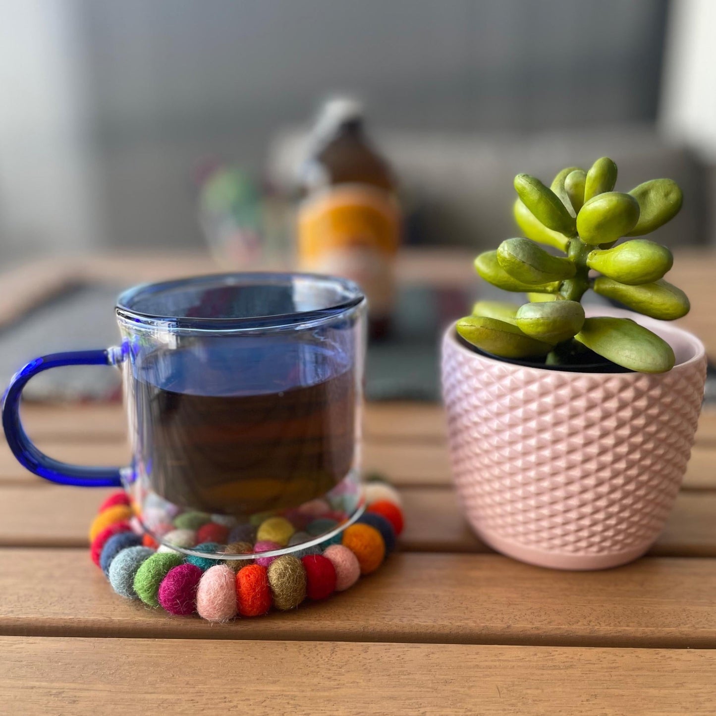 Rainbow multicoloured coasters felt