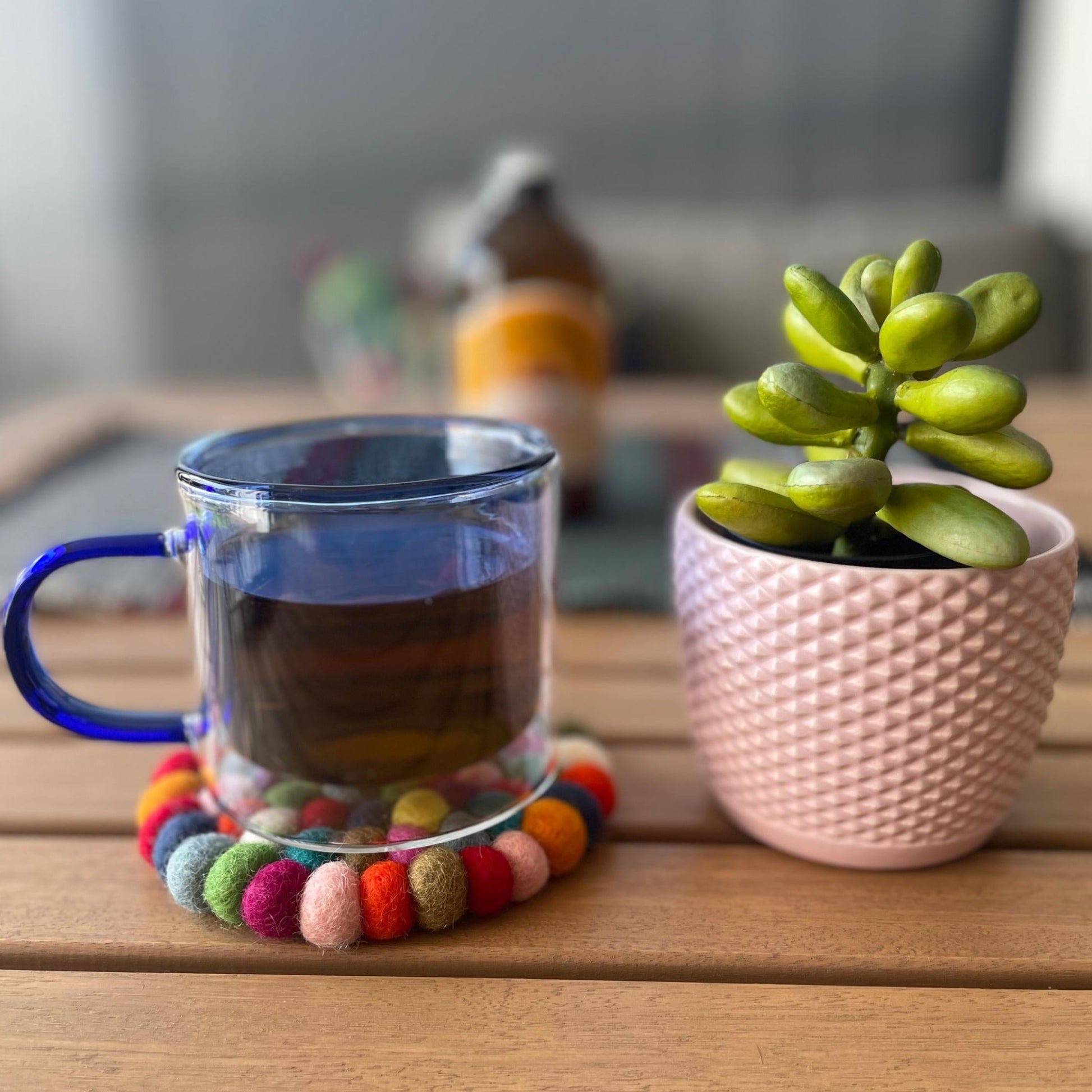 Rainbow multicoloured coasters felt